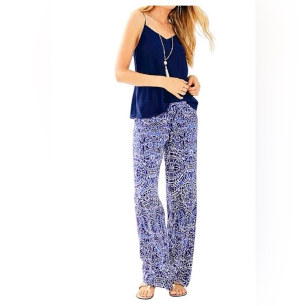 Lilly Pulitzer Bal Harbour Palazzo Pants Blue White Taverna Tile Allover Small